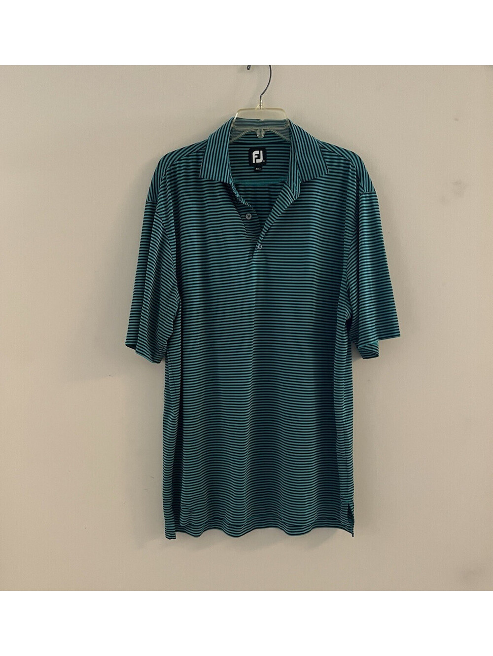 FootJoy FJ Men's XL Teal Green Black Striped Stretch Golf collared Polo Shirt